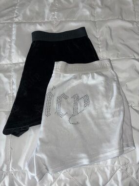 Juicy Couture Black & White Velour shorts with Rhinestone Logo